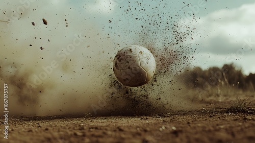 67. Slow-motion of the ball hitting the ground with a puff of dirt photo