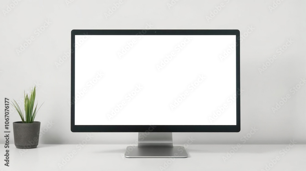 Computer screen with blank display, isolated on white background, mockup