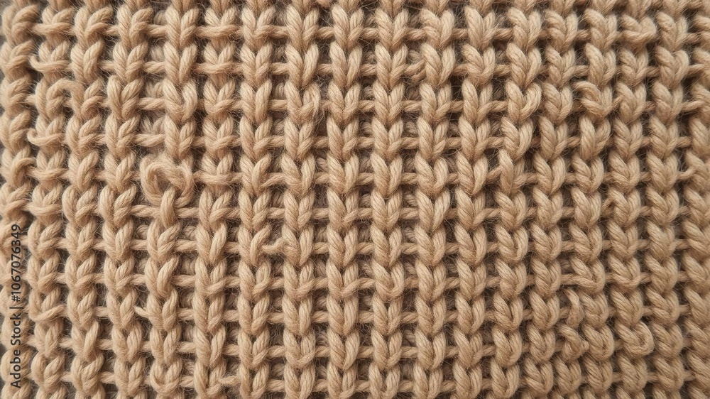 Close up shot of a cozy knitted fabric texture in earthy tones, warm Close up shot of a cozy knitted fabric texture in earthy tones, warm