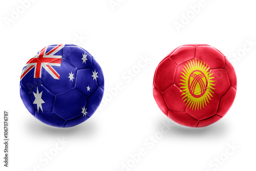 football balls with national flags of kyrgyzstan and australia ,soccer teams. on the white background. photo