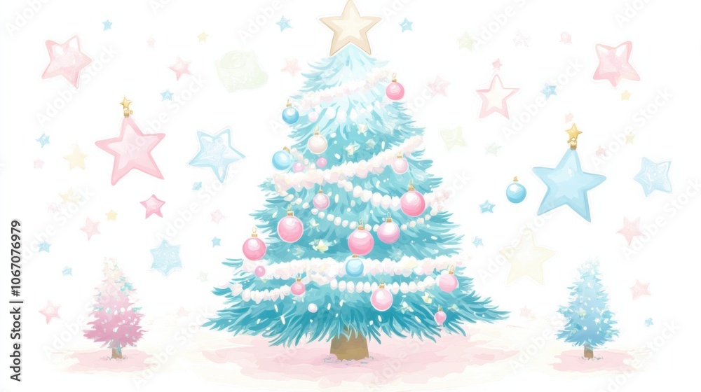 Festive Christmas Tree with Pastel Colors and Stars Festive Christmas Tree with Pastel Colors and Stars