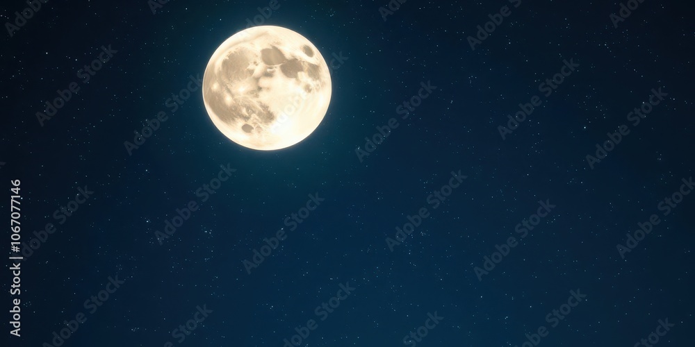 Night sky filled with twinkling stars and a glowing full moon, galaxy Night sky filled with twinkling stars and a glowing full moon, galaxy