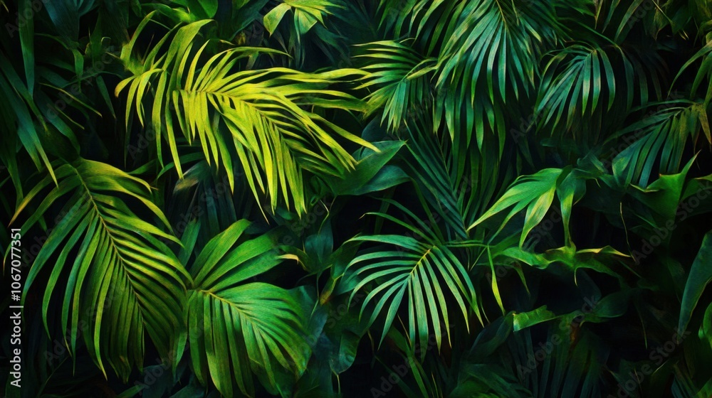 Lush Green Tropical Leaves Background Texture