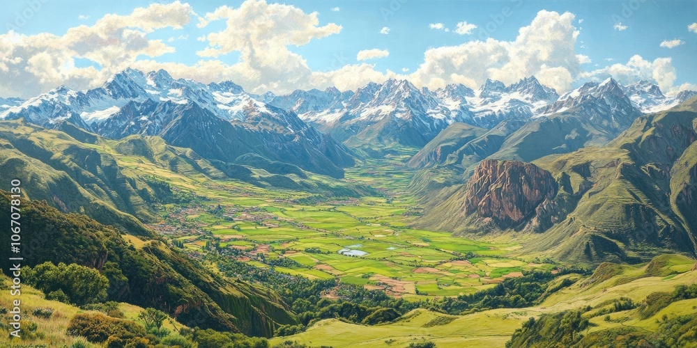 Obraz premium Birds eye perspective of the lush, green expanse of the Andes mountain range, showcasing its vibrant and flourishing landscape in its full splendor.