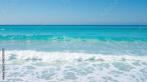 Pure blue turquoise water with waves and foam, perfect for relaxation, summer, waves, peaceful