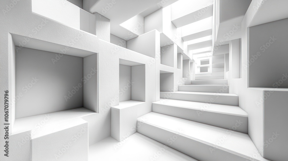 Abstract white architecture with stairs leading up into light. Abstract white architecture with stairs leading up into light.