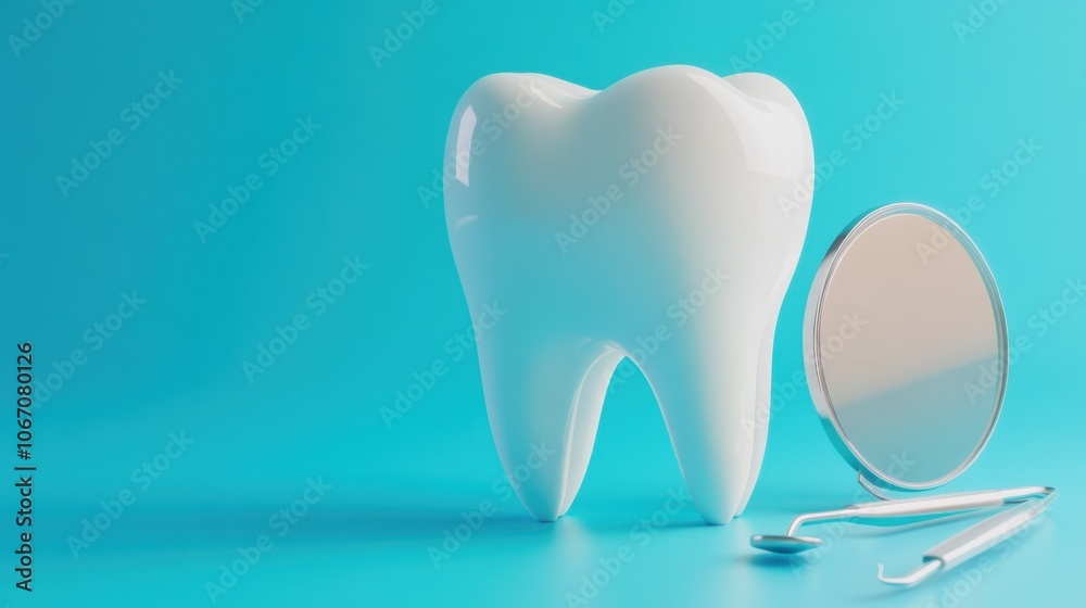 Dental care symbol with tooth and tools on blue background Dental care symbol with tooth and tools on blue background