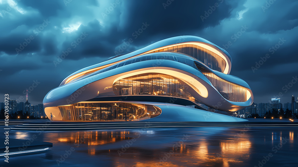 3d rendering of a futuristic building in the city at night. Futuristic. Illustration 3d rendering of a futuristic building in the city at night. Futuristic. Illustration