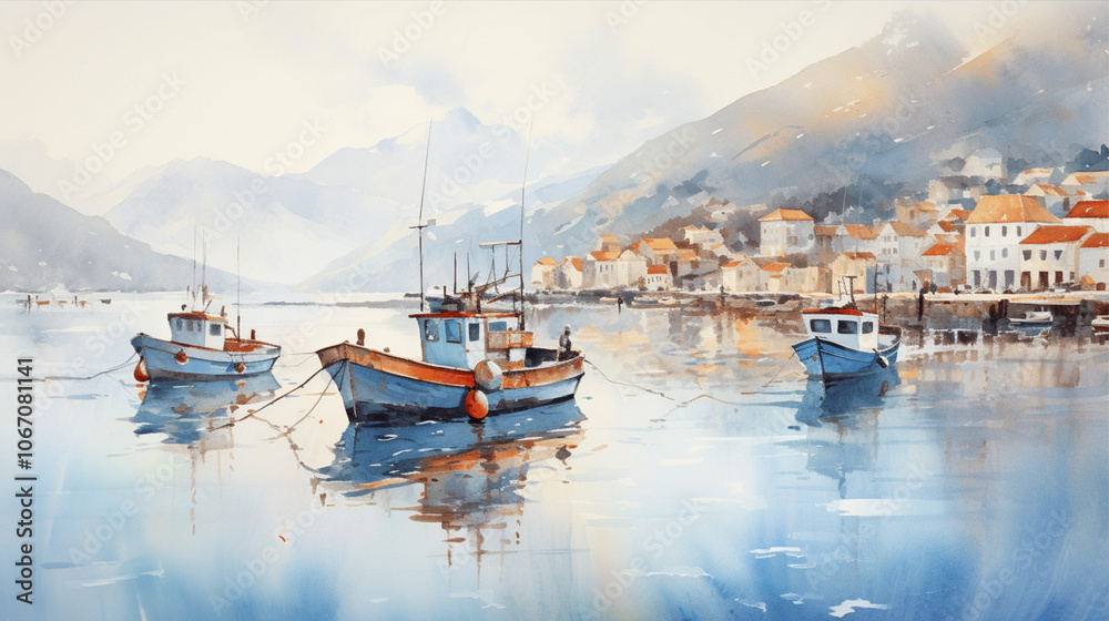 Fototapeta premium sea ​​view watercolor painting