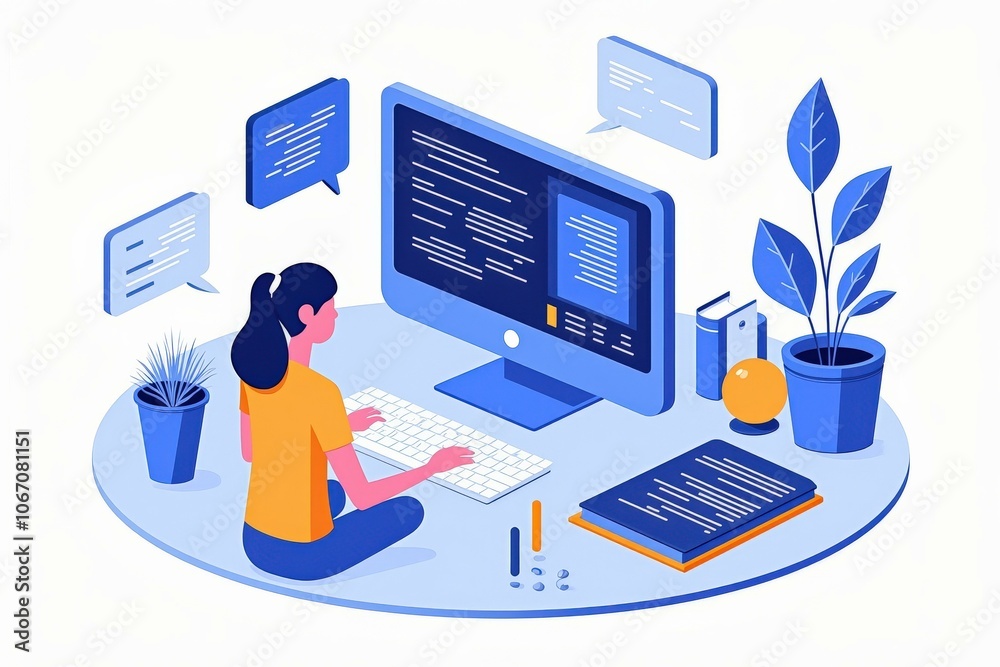 Fototapeta premium Illustrative Image of a Woman Coding: Perfect for Tech, Education, and Inspirational Content