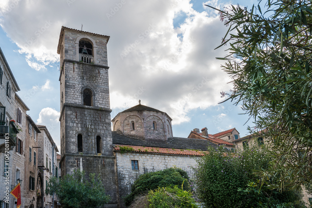 Fototapeta premium Orthodox and Catholic churches in Kotor Old Town