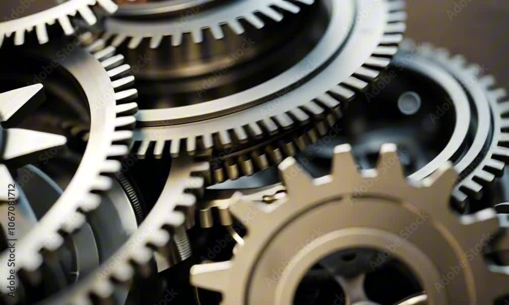 A close-up of gears turning in a machine, with cinematic lighting and focus A close-up of gears turning in a machine, with cinematic lighting and focus
