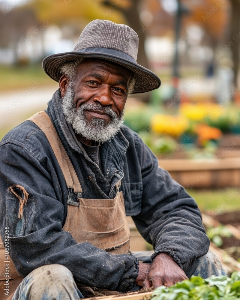 A dedicated gardener enjoys a moment of tranquility amidst flourishing greens in a vibrant community garden A dedicated gardener enjoys a moment of tranquility amidst flourishing greens in a vibrant community garden