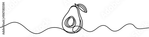 One continuous line illustration of an avocado, isolated on white background. Line art of an avocado.