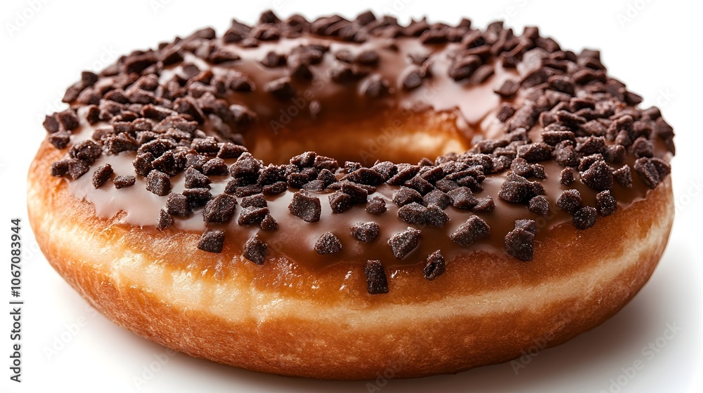 Delectable donut with a glazed finish,sprinkled with colorful toppings,isolated on a clean white background for a photo image. Delectable donut with a glazed finish,sprinkled with colorful toppings,isolated on a clean white background for a photo image.