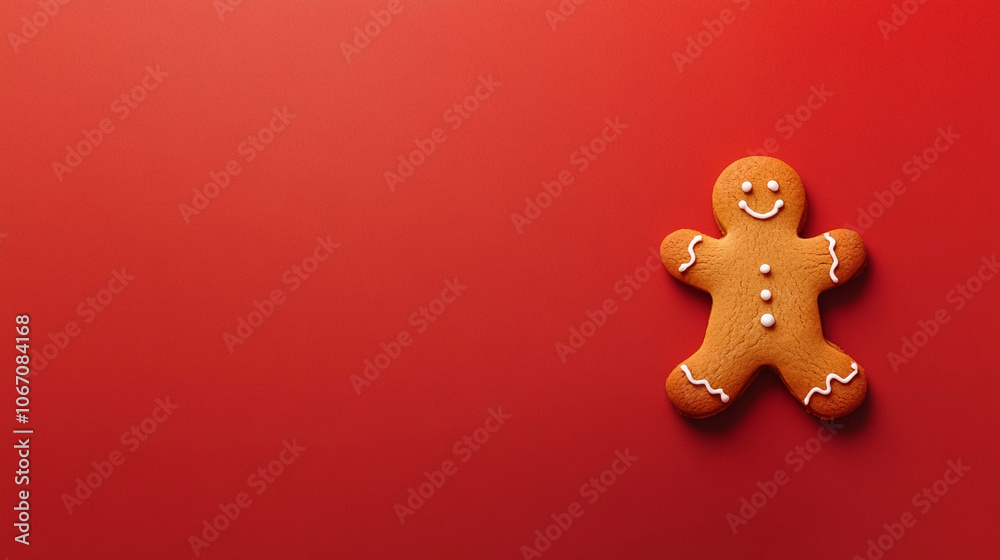 Gingerbread Man Cookie on a Red Background Gingerbread Man Cookie on a Red Background