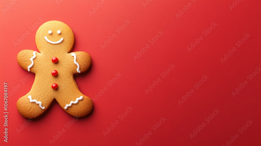 Obraz premium Gingerbread Man Cookie on a Red Background
