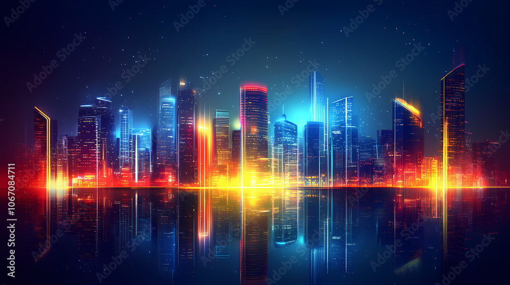 A futuristic cityscape at night with vibrant neon accents and reflective surfaces. Futuristic. Illustration A futuristic cityscape at night with vibrant neon accents and reflective surfaces. Futuristic. Illustration