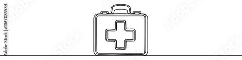 Simple line art illustration of medical kit symbolizing emergency preparedness and healthcare services