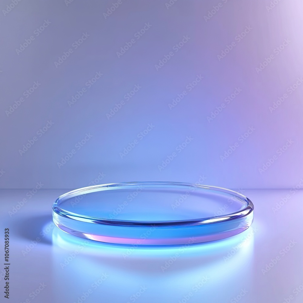Blue background, podium, circular base, product display, silver gradient, glass texture, blue and white color scheme, soft light reflection, dynamic curved lines, generative ai Blue background, podium, circular base, product display, silver gradient, glass texture, blue and white color scheme, soft light reflection, dynamic curved lines, generative ai
