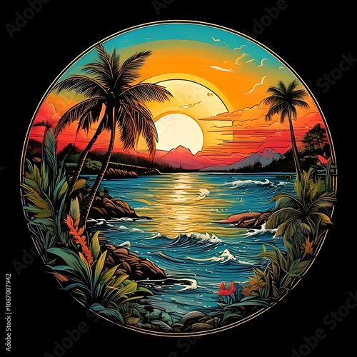 Summer theme t shirt design with black background photo