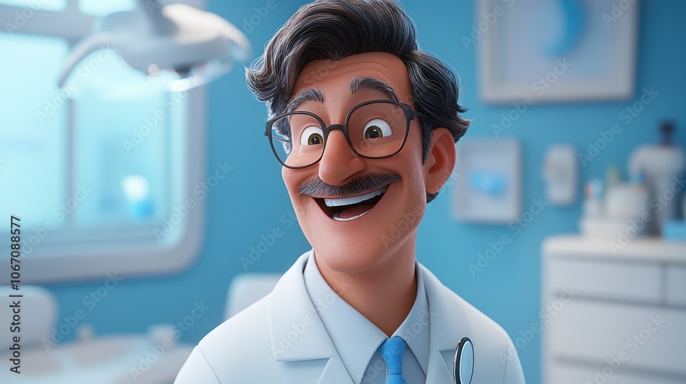 A cheerful dentist welcomes patients with a friendly smile in a modern dental office during a sunny afternoon A cheerful dentist welcomes patients with a friendly smile in a modern dental office during a sunny afternoon