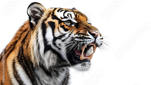 Fierce and Powerful Tiger Isolated on a Pristine White Background,Captivating Portrait of a Majestic Apex Predator of the Wild