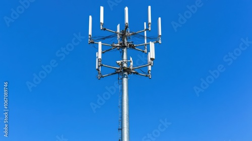 Mobile Communication Tower Against Clear Blue Sky