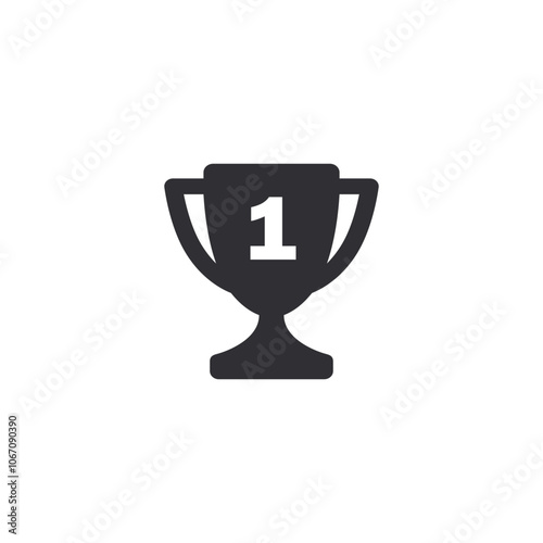 Winner's trophy icon. Symbol of victory. Cup icon. Goblet icon. Champion trophy cup. Sport cup on stand. Achievement badge. Reward badge. First place. Quality mark. Premium quality. Award icon. Place