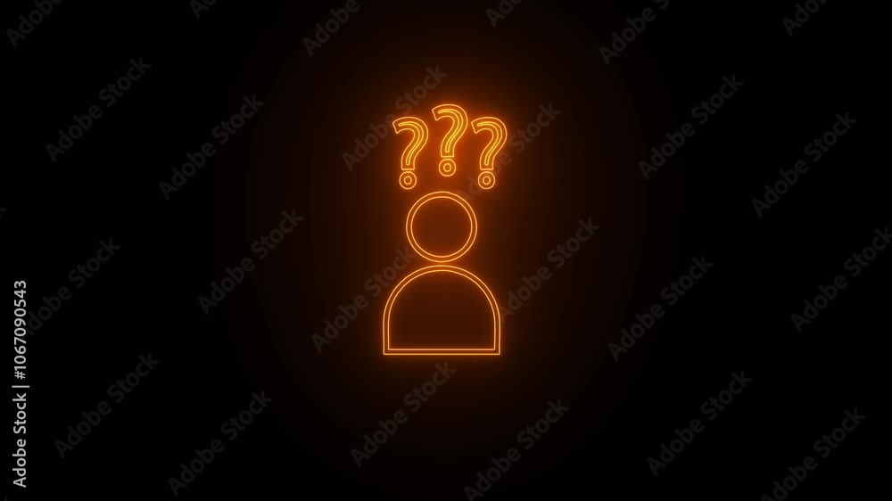 Glowing neon line Human head with question mark icon isolated on black background. Glowing neon line Human head with question mark icon isolated on black background.