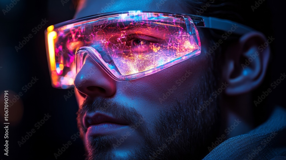 a man, VR Glass, design, futuristic, lightweight, ergonomic a man, VR Glass, design, futuristic, lightweight, ergonomic