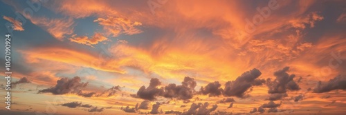 Vibrant colors of a sunset sky with swirling clouds, dusk, nature