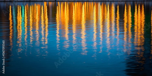 Abstract Water Reflection with Golden Lights