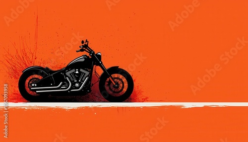A sleek black motorcycle is positioned against a vibrant orange background, emphasizing its stylish design and powerful presence.