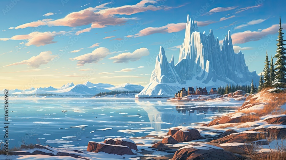 Obraz premium Icebergs and mountains near Cuverville Island, 