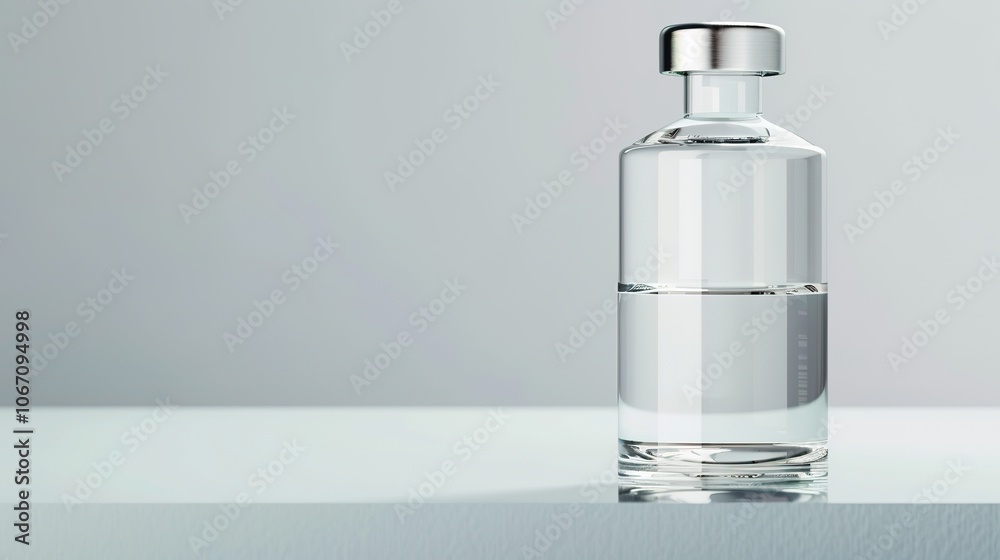 Clean modern water bottle with safety cap and half-filled with clear water on white background, symbolizing hydration and drinking safety, ample copy space for text overlay. Clean modern water bottle with safety cap and half-filled with clear water on white background, symbolizing hydration and drinking safety, ample copy space for text overlay.