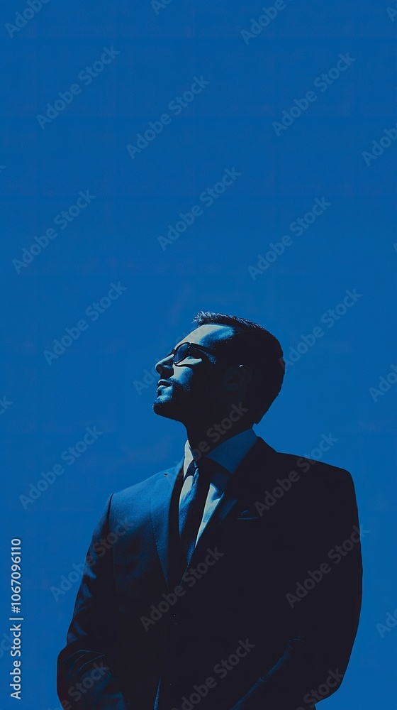 blue background with business man, generative ai blue background with business man, generative ai