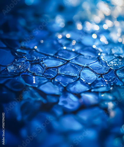 Macro view of a blue patterned surface with soft lighting and intricate textures, reminiscent of high-tech material surfaces. photo