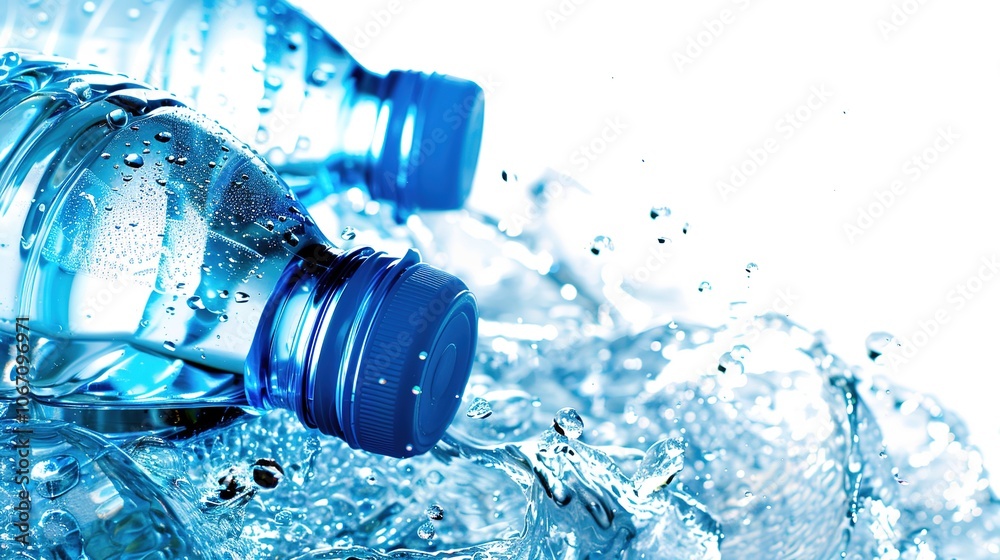 Clean modern water bottle with safety cap and half-filled with clear water on white background, symbolizing hydration and drinking safety, ample copy space for text overlay. Clean modern water bottle with safety cap and half-filled with clear water on white background, symbolizing hydration and drinking safety, ample copy space for text overlay.
