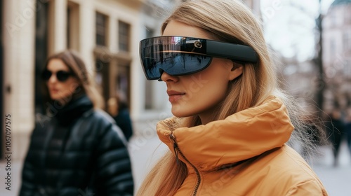 a woman using black framed smart glasses 