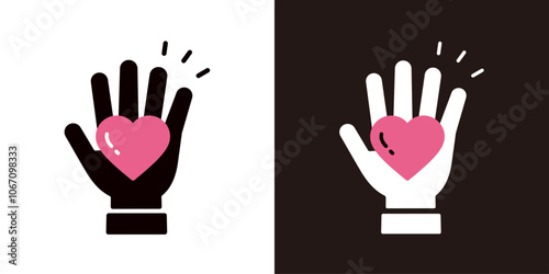 手のひらにのったハートのアイコンセット＿シルエット＿片手＿びっくり