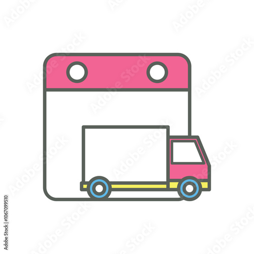 A calendar icon marked with a truck, to show delivery scheduling or shipping date. Logistic Icon isolate white background