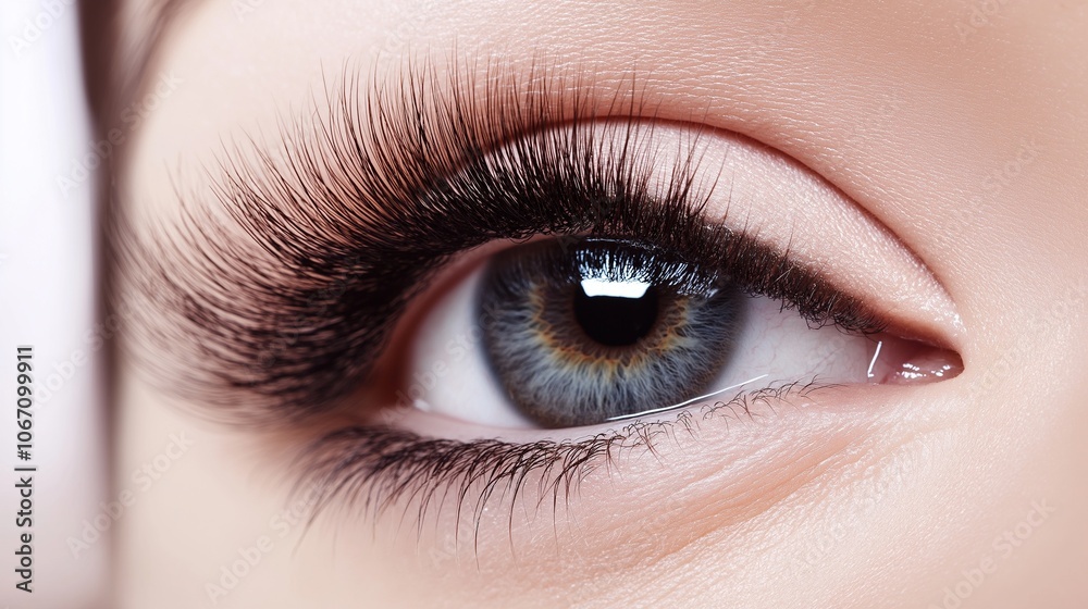 Obraz premium Young woman after eyelash extension procedure, closeup.