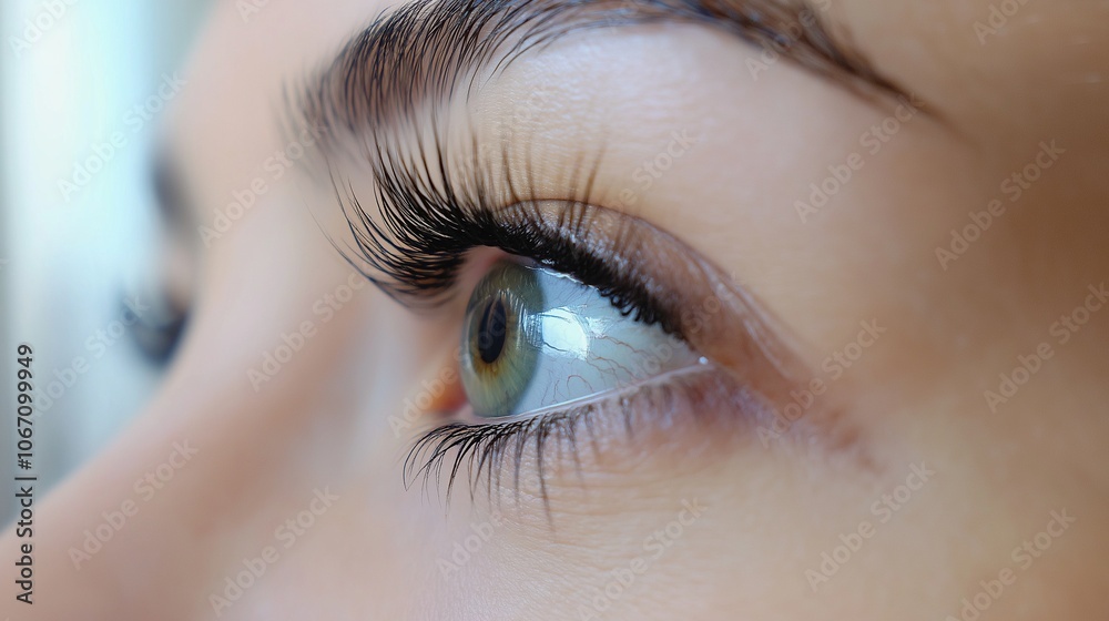 Young woman after eyelash extension procedure, closeup. Young woman after eyelash extension procedure, closeup.