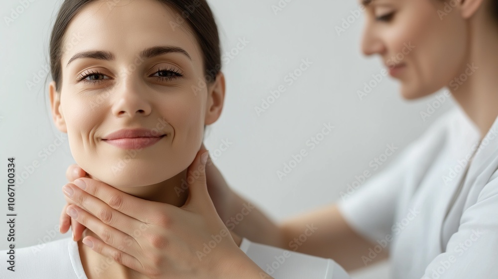 chiropractor or manual therapist doing neck stretch massage to relaxed female patient in clinic chiropractor or manual therapist doing neck stretch massage to relaxed female patient in clinic