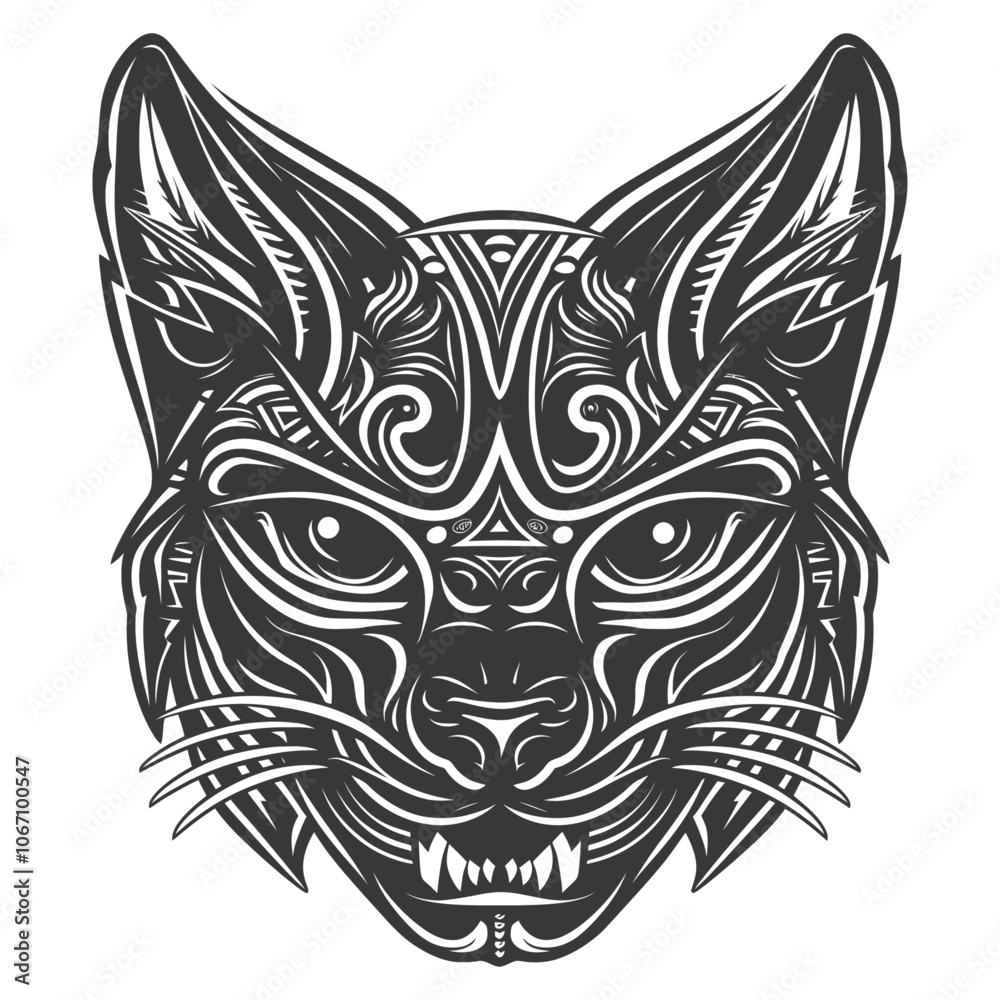 Fototapeta premium Black and White Detailed Stylized Feline Head