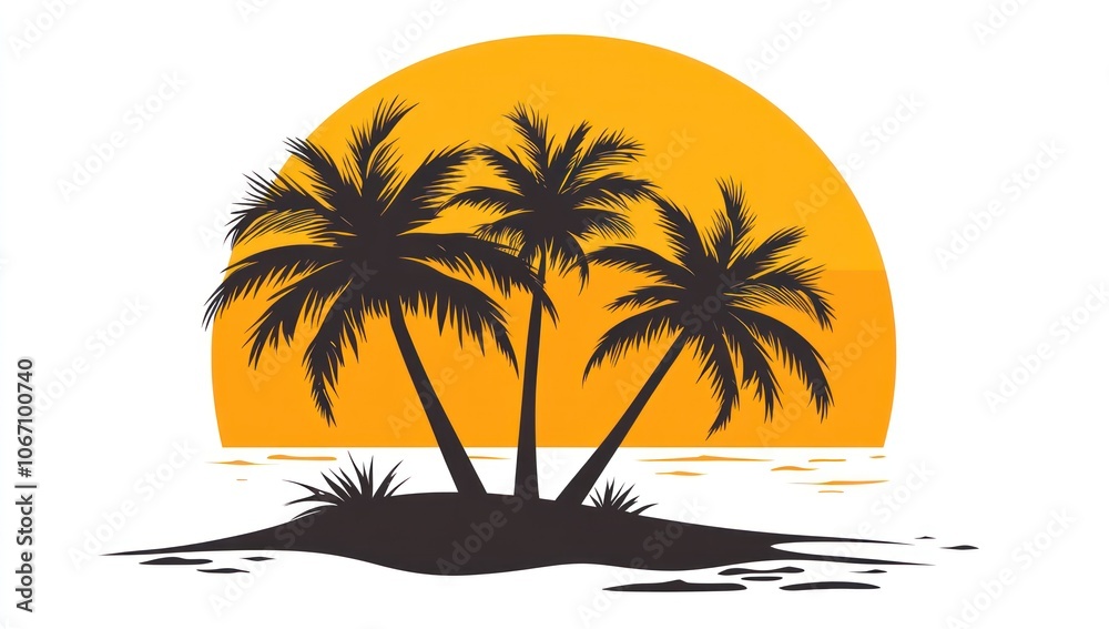 Three Palm Trees Silhouetted Against a Setting Sun on a Tropical Island Three Palm Trees Silhouetted Against a Setting Sun on a Tropical Island