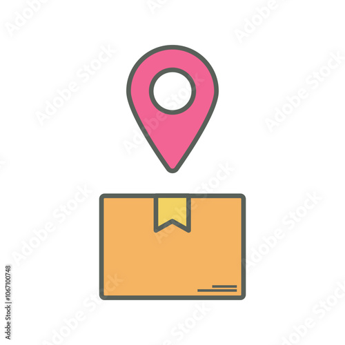 A pin with a dotted line trail, showing the journey from origin to destination. Logistic Icon isolate white background.
