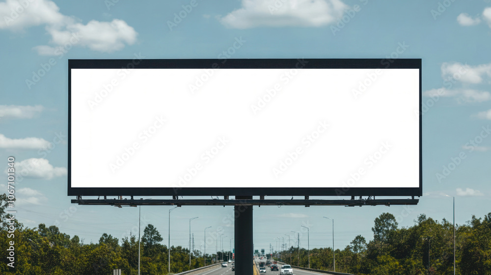 Empty billboard on a highway against a blue sky, no text or advertisements. Empty billboard on a highway against a blue sky, no text or advertisements.