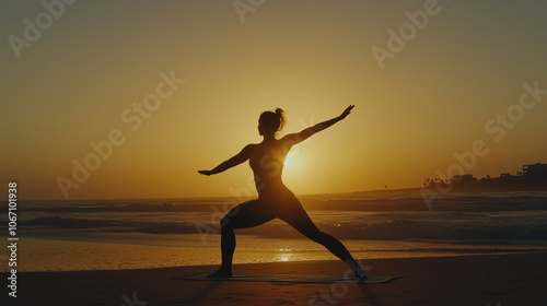 Yoga Silhouette at Sunset on Beach